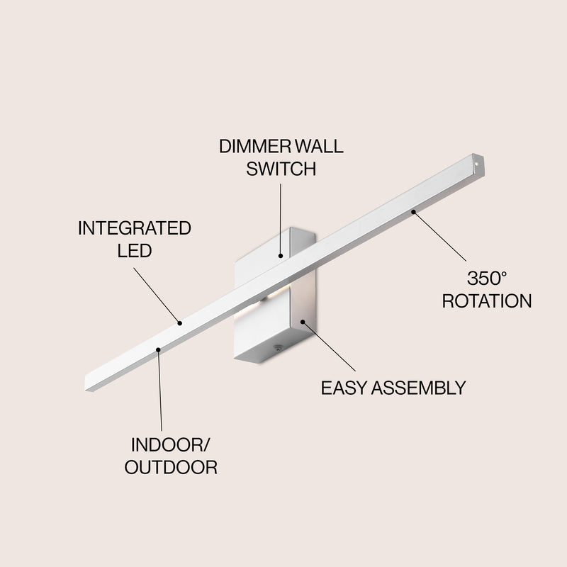 Vara 28" Modern Minimalist Indoor/Outdoor Metal 350-Degree Rotatable Dimmable Integrated LED Wall Sconce
