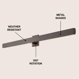 Vara 49.5" Modern Minimalist Indoor/Outdoor Metal 350-Degree Rotate Dimmable Integrated Linear LED Wall Sconce - JONATHAN Y