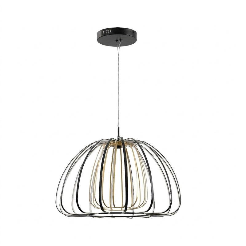 Gigi Modern Glam Metal Adjustable Dimmable Stripe Cage Integrated LED Pendant Black/Gold Painting / 23.5'' – OFF