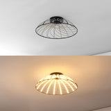 Ambros 23.5" Modern Industrial Metal Dimmable Stripe Half-Cage Integrated LED Flush Mount - JONATHAN Y
