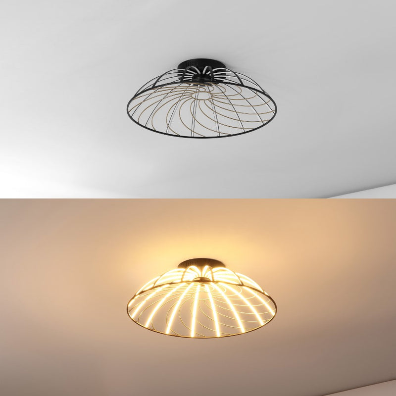 Ambros 23.5" Modern Industrial Metal Dimmable Stripe Half-Cage Integrated LED Flush Mount - JONATHAN Y
