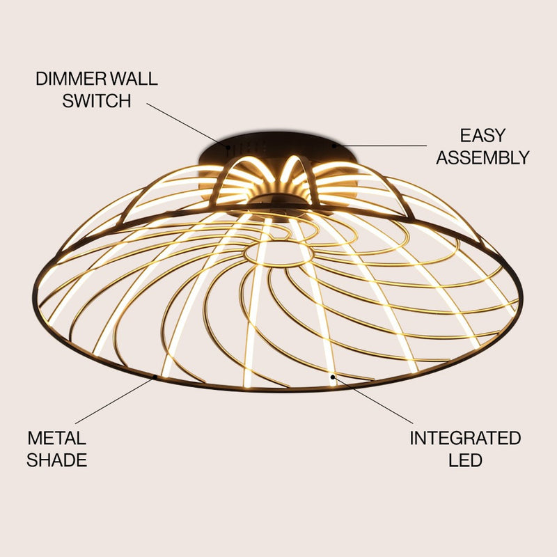 Ambros 23.5" Modern Industrial Metal Dimmable Stripe Half-Cage Integrated LED Flush Mount - JONATHAN Y