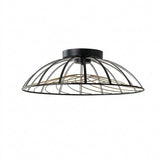 Ambros 23.5" Modern Industrial Metal Dimmable Stripe Half-Cage Integrated LED Flush Mount Black/Gold Painting – OFF