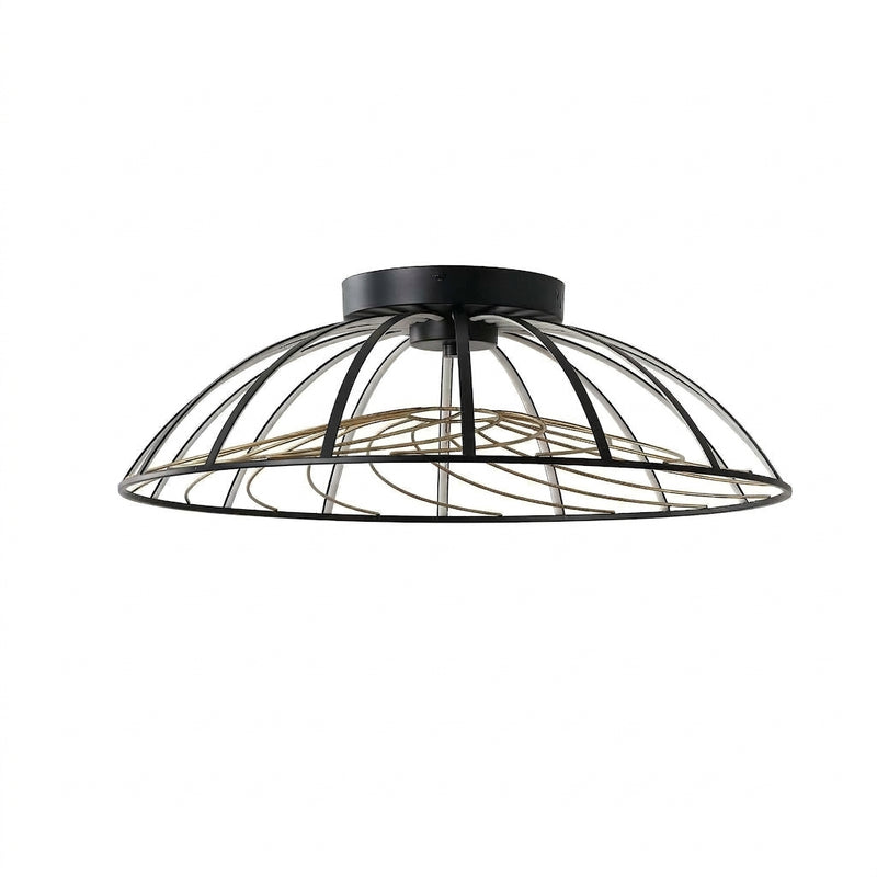 Ambros 23.5" Modern Industrial Metal Dimmable Stripe Half-Cage Integrated LED Flush Mount Black/Gold Painting – OFF