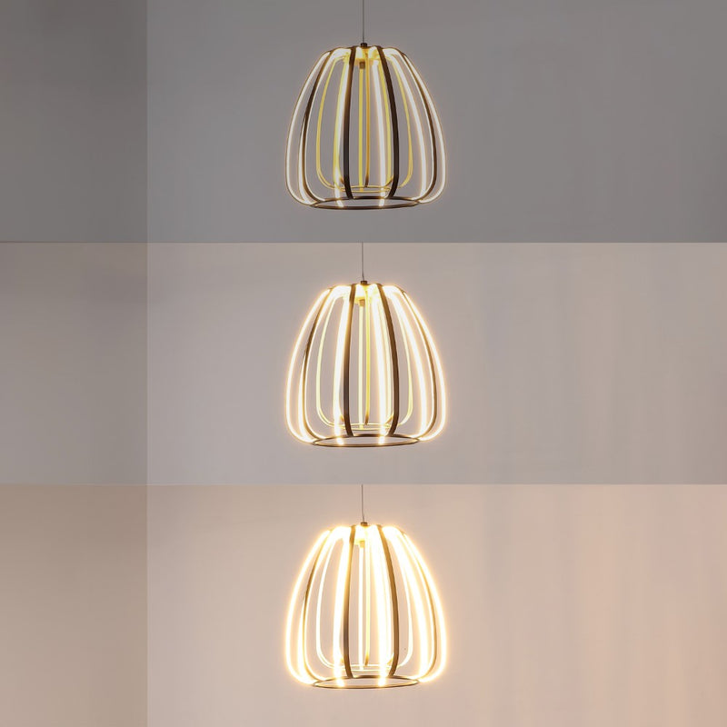 Gigi 11.5" Modern Glam Metal Adjustable Dimmable Stripe Cage Integrated LED Pendant - JONATHAN Y