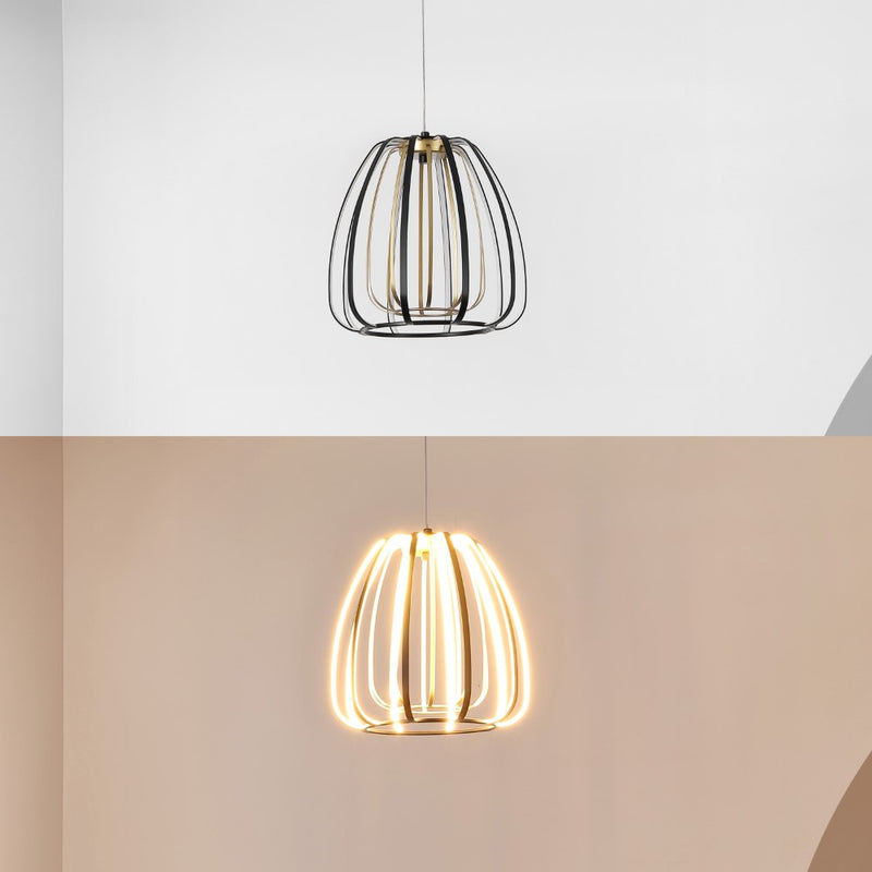 Gigi 11.5" Modern Glam Metal Adjustable Dimmable Stripe Cage Integrated LED Pendant - JONATHAN Y