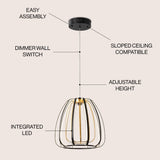 Gigi 11.5" Modern Glam Metal Adjustable Dimmable Stripe Cage Integrated LED Pendant - JONATHAN Y