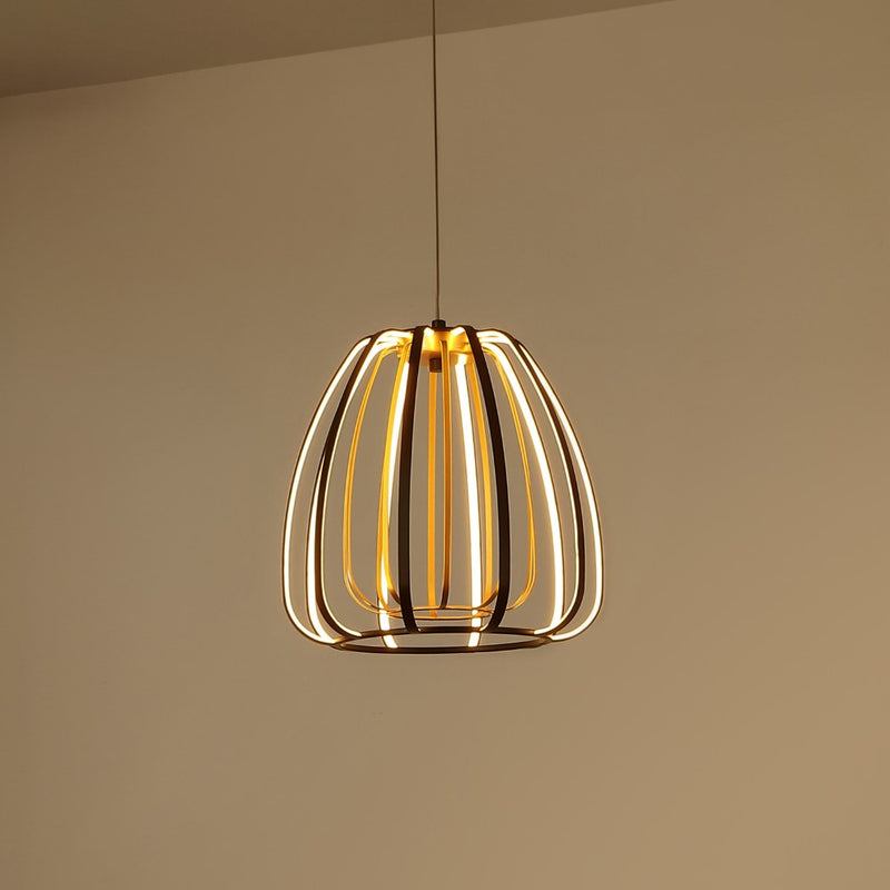 Gigi 11.5" Modern Glam Metal Adjustable Dimmable Stripe Cage Integrated LED Pendant - JONATHAN Y