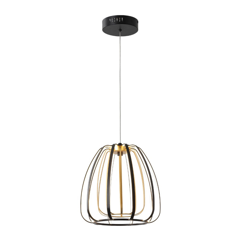 Gigi 11.5" Modern Glam Metal Adjustable Dimmable Stripe Cage Integrated LED Pendant - JONATHAN Y