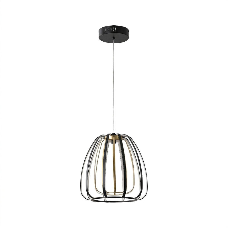 Gigi Modern Glam Metal Adjustable Dimmable Stripe Cage Integrated LED Pendant Black/Gold Painting / 11.5" – OFF