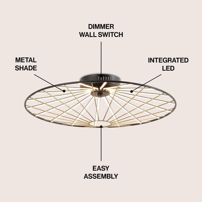 Anders 23.25" Contemporary Scandinavian Dimmable Stripe UFO Integrated LED Flush Mount - JONATHAN Y