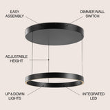 Jense 23.75" Minimalist Modern Metal Adjustable Dimmable Ring LED Pendant - JONATHAN Y