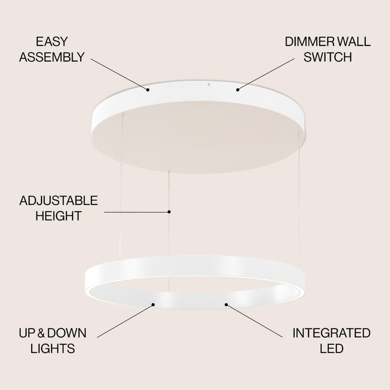 Jense 23.75" Minimalist Modern Metal Adjustable Dimmable Ring LED Pendant - JONATHAN Y