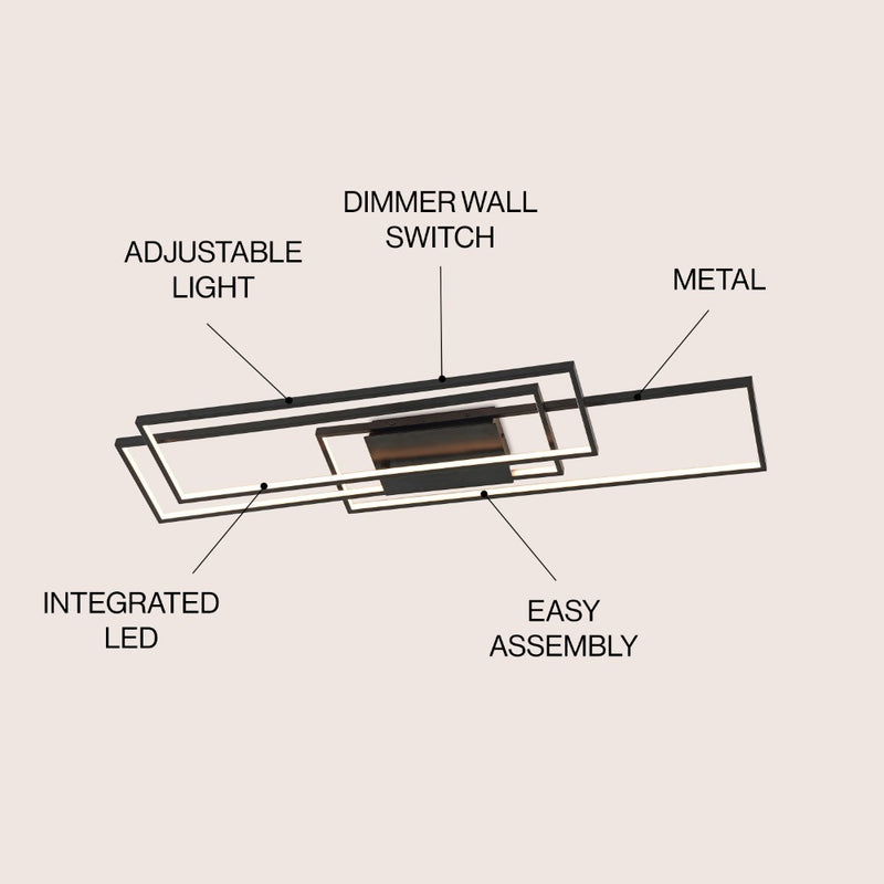 Palco 39" Contemporary Minimalist Metal Adjustable Dimmable Geometric Integrated LED Flush Mount - JONATHAN Y