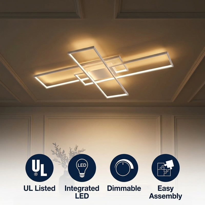 Palco 39" Contemporary Minimalist Metal Adjustable Dimmable Geometric Integrated LED Flush Mount White – ICONS
