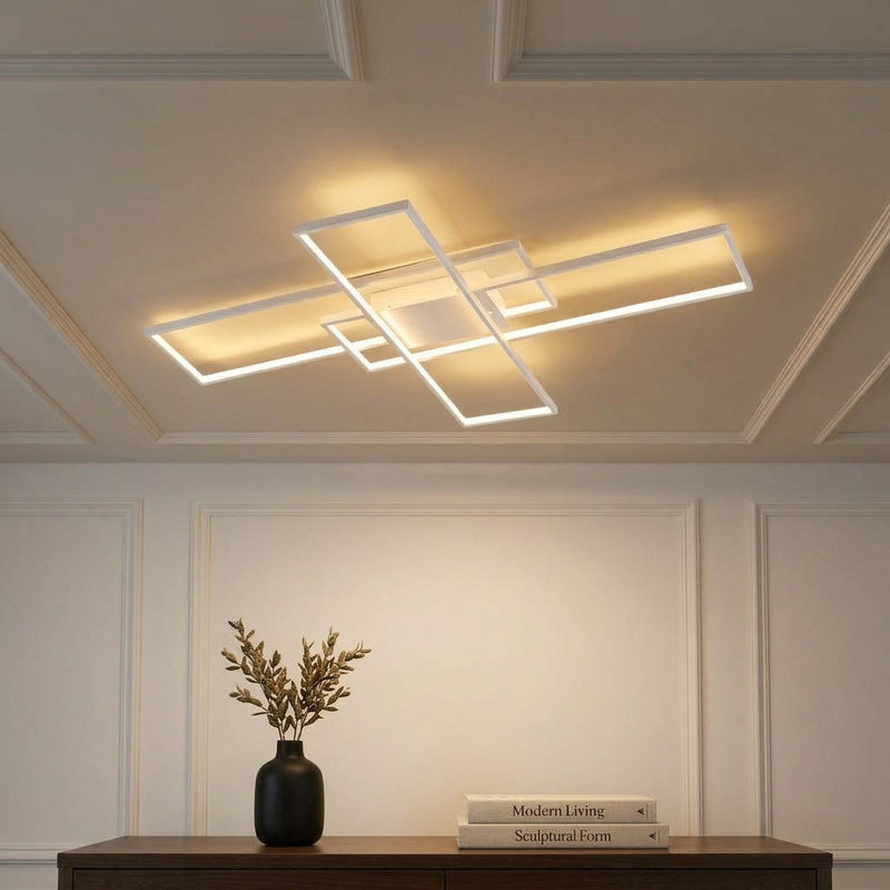Palco 39" Contemporary Minimalist Metal Adjustable Dimmable Geometric Integrated LED Flush Mount White – OFF