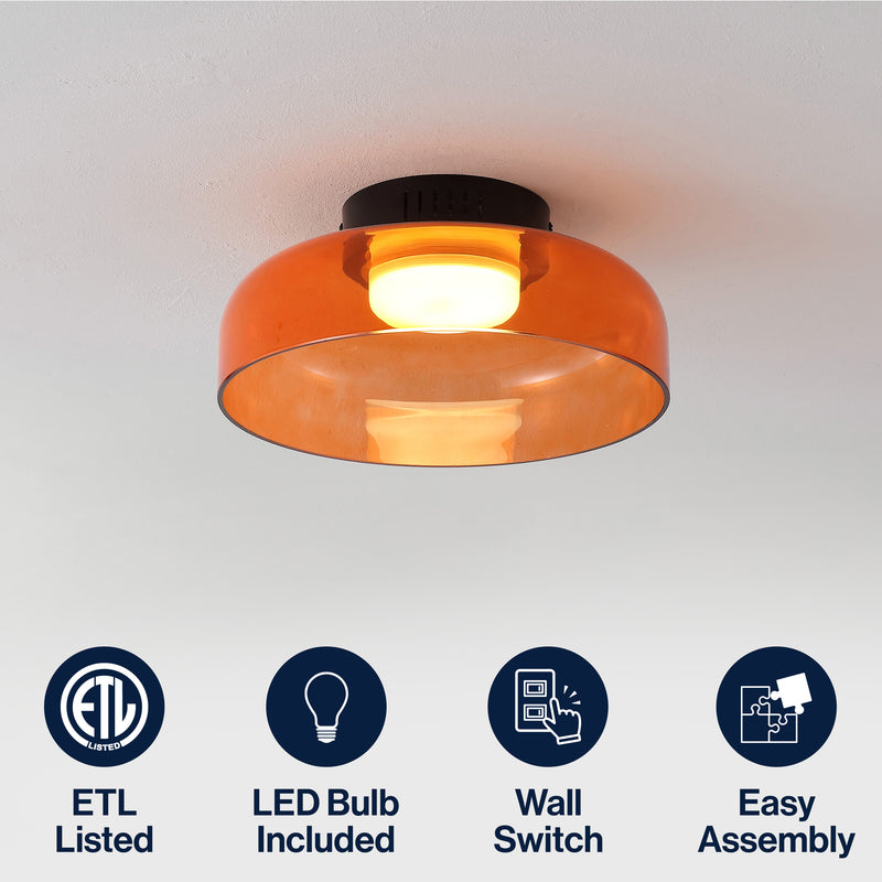 Kalmar 12" Modern Minimalist Iron/Glass Dimmable Integrated LED Flush Mount