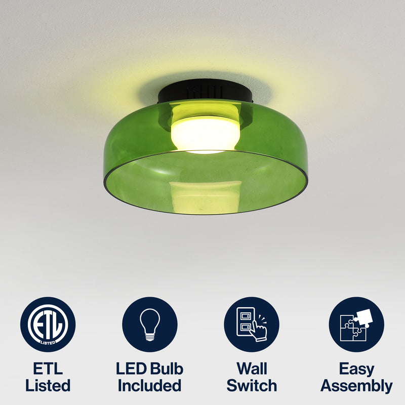 Kalmar 12" Modern Minimalist Iron/Glass Dimmable Integrated LED Flush Mount