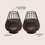 Elian 10" Modern Rustic Decorative Indoor/Outdoor Faux Wicker Rechargeable/Cordless Dimmable Integrated LED Table Lamp, Set of 2