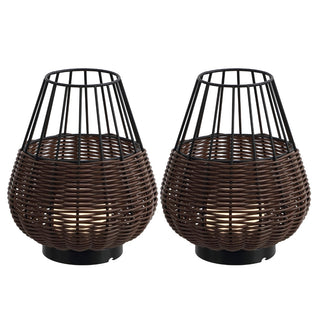 Elian 10" Modern Rustic Decorative Indoor/Outdoor Faux Wicker Rechargeable/Cordless Dimmable Integrated LED Table Lamp, Set of 2