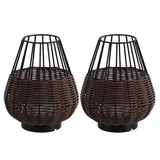 Elian 10" Modern Rustic Decorative Indoor/Outdoor Faux Wicker Rechargeable/Cordless Dimmable Integrated LED Table Lamp, Set of 2
