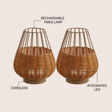 Elian 10" Modern Rustic Decorative Indoor/Outdoor Faux Wicker Rechargeable/Cordless Dimmable Integrated LED Table Lamp, Set of 2