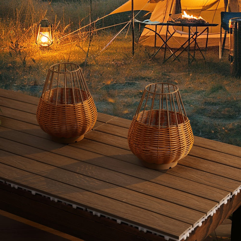 Elian 10" Modern Rustic Decorative Indoor/Outdoor Faux Wicker Rechargeable/Cordless Dimmable Integrated LED Table Lamp, Set of 2