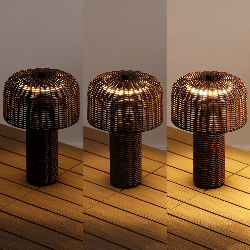 Mia 10" Modern Scandinavian Indoor/Outdoor Faux Wicker Rechargeable/Cordless Dimmable Integrated LED Table Lamp, Set of 2