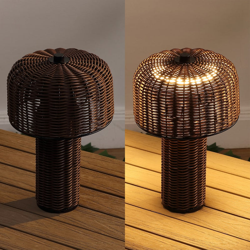 Mia 10" Modern Scandinavian Indoor/Outdoor Faux Wicker Rechargeable/Cordless Dimmable Integrated LED Table Lamp, Set of 2