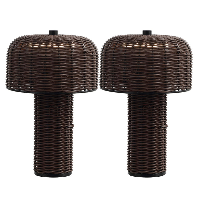 Mia 10" Modern Scandinavian Indoor/Outdoor Faux Wicker Rechargeable/Cordless Dimmable Integrated LED Table Lamp, Set of 2