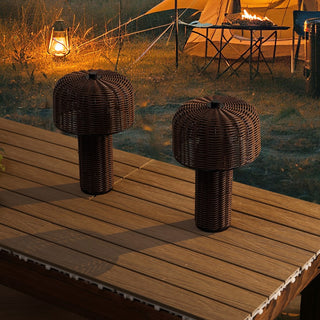 Mia 10" Modern Scandinavian Indoor/Outdoor Faux Wicker Rechargeable/Cordless Dimmable Integrated LED Table Lamp, Set of 2