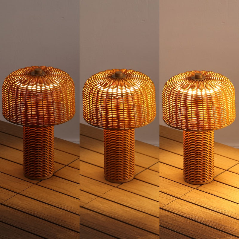 Mia 10" Modern Scandinavian Indoor/Outdoor Faux Wicker Rechargeable/Cordless Dimmable Integrated LED Table Lamp, Set of 2