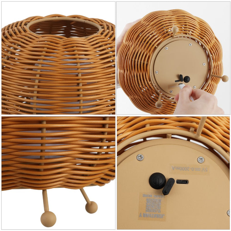 Kairi 5.75" Modern Bohemian Indoor/Outdoor Faux Rattan Lantern Rechargeable/Cordless Dimmable Integrated LED Table Lamp Set 2