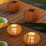 Kairi 5.75" Modern Bohemian Indoor/Outdoor Faux Rattan Lantern Rechargeable/Cordless Dimmable Integrated LED Table Lamp Set 2