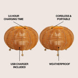 Kairi 5.75" Modern Bohemian Indoor/Outdoor Faux Rattan Lantern Rechargeable/Cordless Dimmable Integrated LED Table Lamp Set 2