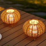 Kairi 5.75" Modern Bohemian Indoor/Outdoor Faux Rattan Lantern Rechargeable/Cordless Dimmable Integrated LED Table Lamp Set 2