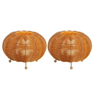 Kairi 5.75" Modern Bohemian Indoor/Outdoor Faux Rattan Lantern Rechargeable/Cordless Dimmable Integrated LED Table Lamp Set 2