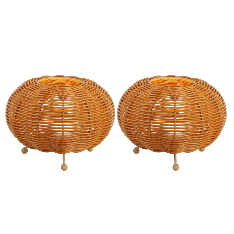 Kairi 5.75" Modern Bohemian Indoor/Outdoor Faux Rattan Lantern Rechargeable/Cordless Dimmable Integrated LED Table Lamp Set 2
