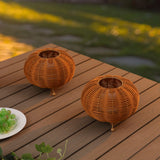 Kairi 5.75" Modern Bohemian Indoor/Outdoor Faux Rattan Lantern Rechargeable/Cordless Dimmable Integrated LED Table Lamp Set 2
