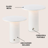 Gio 7.5" Modern Minimalist Column Rechargeable/Cordless Dimmable Integrated LED Table Lamp with Touch Sensor Set 2