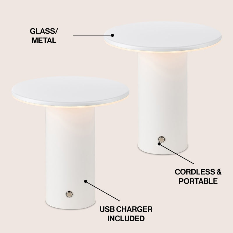 Gio 7.5" Modern Minimalist Column Rechargeable/Cordless Dimmable Integrated LED Table Lamp with Touch Sensor Set 2