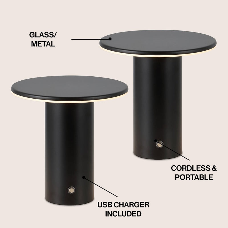 Gio 7.5" Modern Minimalist Column Rechargeable/Cordless Dimmable Integrated LED Table Lamp with Touch Sensor Set 2
