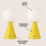 Macie 11.75" Modern Minimalist Globe Rechargeable/Cordless Dimmable Integrated LED Table Lamp with Touch Sensor Set 2