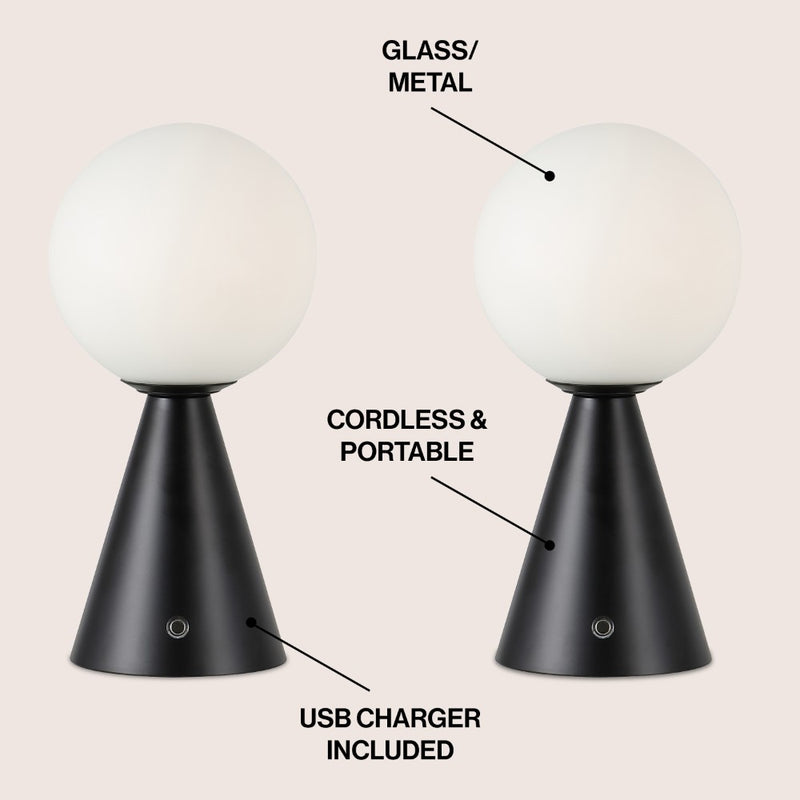 Macie 11.75" Modern Minimalist Globe Rechargeable/Cordless Dimmable Integrated LED Table Lamp with Touch Sensor Set 2