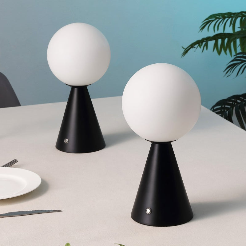 Macie 11.75" Modern Minimalist Globe Rechargeable/Cordless Dimmable Integrated LED Table Lamp with Touch Sensor Set 2