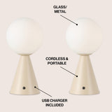 Macie 11.75" Modern Minimalist Globe Rechargeable/Cordless Dimmable Integrated LED Table Lamp with Touch Sensor Set 2