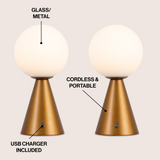 Macie 11.75" Modern Minimalist Globe Rechargeable/Cordless Dimmable Integrated LED Table Lamp with Touch Sensor Set 2