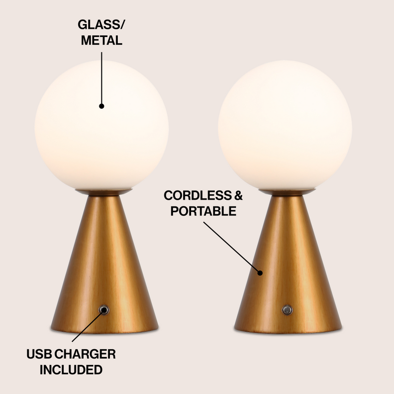 Macie 11.75" Modern Minimalist Globe Rechargeable/Cordless Dimmable Integrated LED Table Lamp with Touch Sensor Set 2
