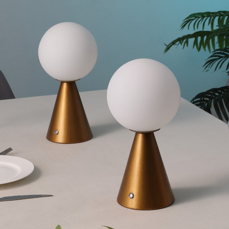 Macie 11.75" Modern Minimalist Globe Rechargeable/Cordless Dimmable Integrated LED Table Lamp with Touch Sensor Set 2