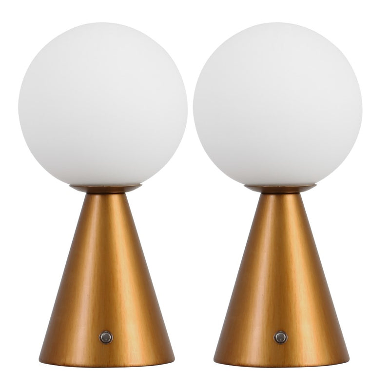 Macie 11.75" Modern Minimalist Globe Rechargeable/Cordless Dimmable Integrated LED Table Lamp with Touch Sensor Set 2